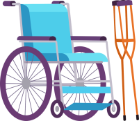 illustration of wheelchair next to pair of crutches