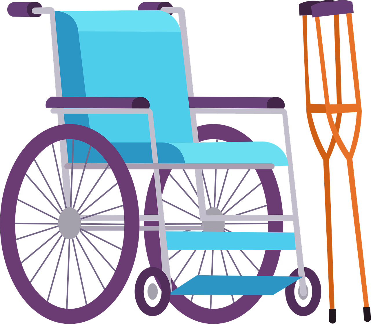 illustration of wheelchair next to pair of crutches