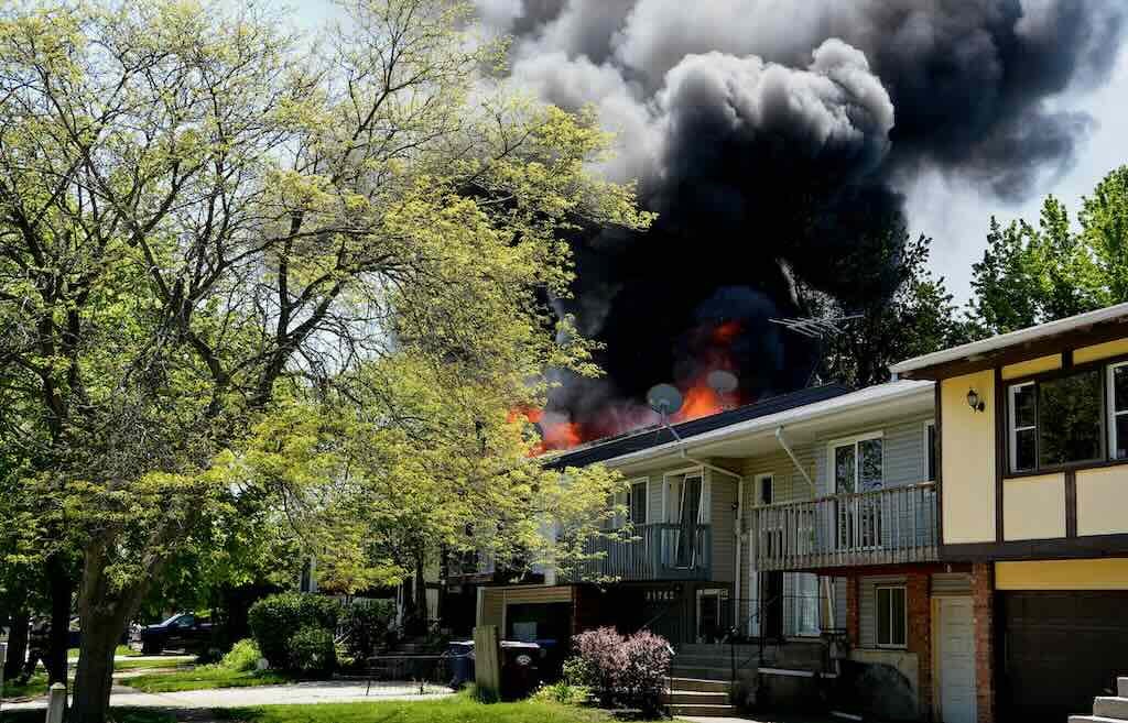 house fire in row of semi-detached housing