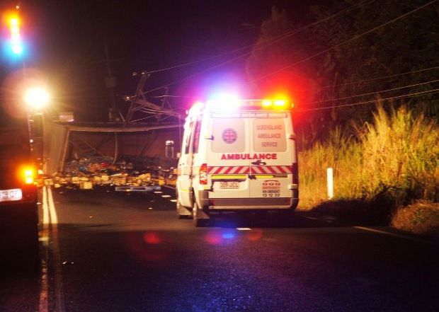 An ambulance at a scene of a car crash